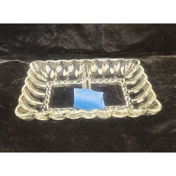 Vintage Clear Pressed Glass Divided Dish with Scalloped Edge - Picture 6 of 13